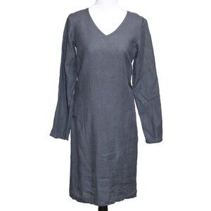 Agnes B Dress Long Sleeve Linen Black V-Neck Lagenlook Midi France Size 38 M